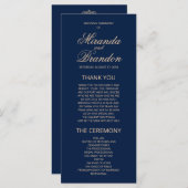 Carte Monogramme or de luxe Marine Blue Wedding Programm (Devant / Derrière)