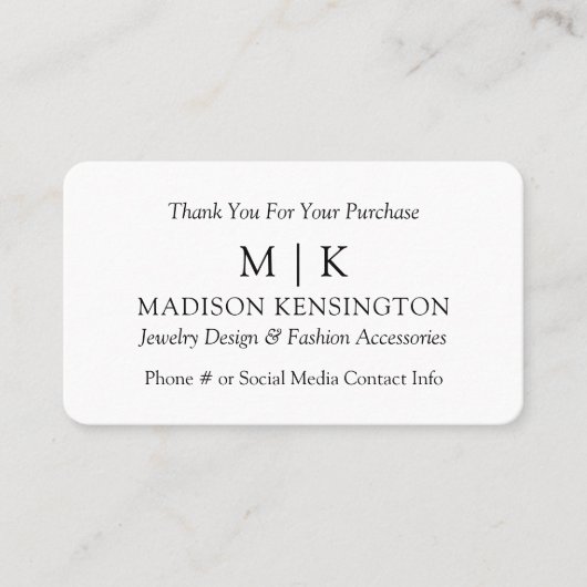 Carte Monogramme ou Ajouter un logo Carte d'insert (Devant)