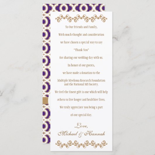 Carte Monogramme Purple Gold Marocain Mariage Charité (Devant / Derrière)