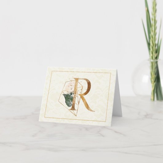 Carte Monogramme R Floral Note Gold (Devant)