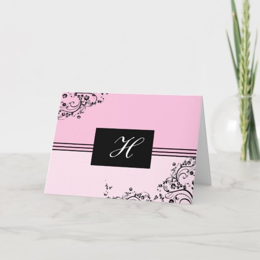 Carte Monogramme rose et noir personnalisable (Devant)