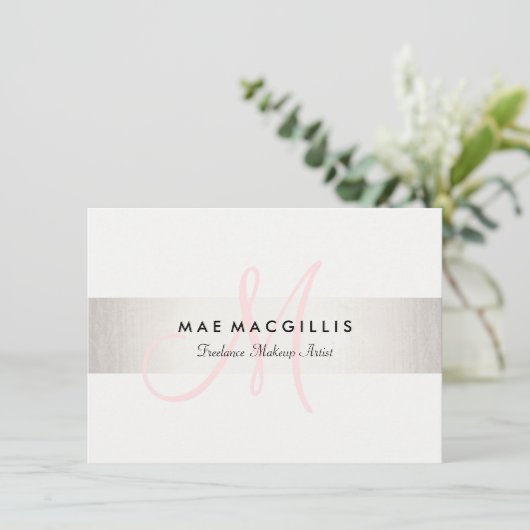 Carte Monogramme rose FAUX Silver Striped Certificat cad (Debout devant)