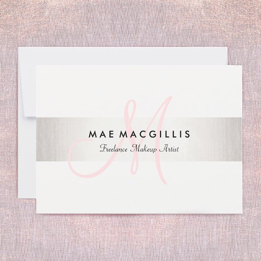 Carte Monogramme rose FAUX Silver Striped Certificat cad