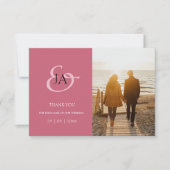 Carte Monogramme rose moderne Mariage photo Merci (Devant)