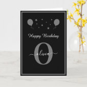 Carte Monogramme Script Joyeux anniversaire noir blanc g (Fleur jaune)
