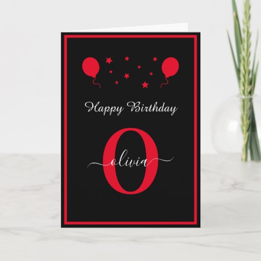 Carte Monogramme Script Joyeux anniversaire Noir Blanc R (Devant)