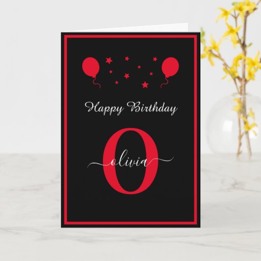 Carte Monogramme Script Joyeux anniversaire Noir Blanc R (Fleur jaune)