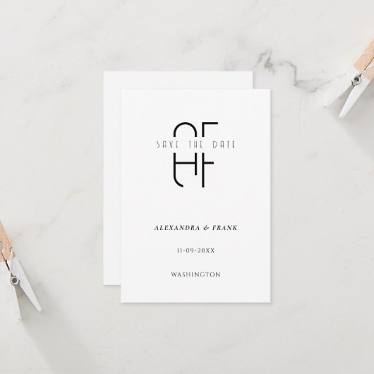 Carte Monogramme simple minimum blanc moderne enregistre (Devant/Arrière en situation)