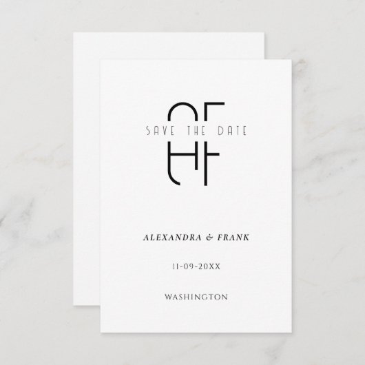 Carte Monogramme simple minimum blanc moderne enregistre (Devant / Derrière)