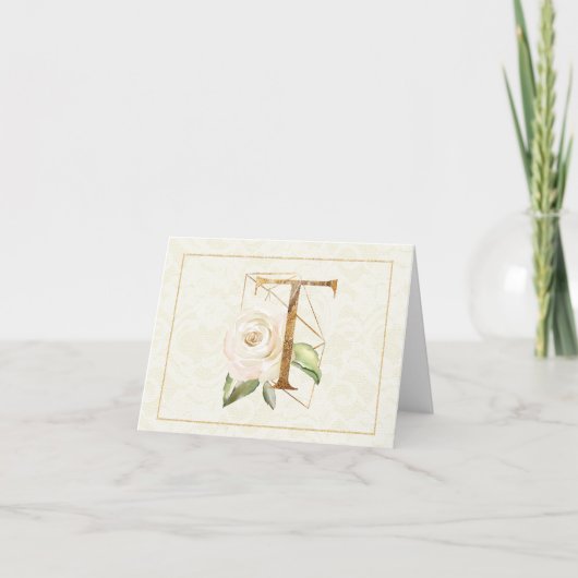 Carte Monogramme T Floral Note Gold (Devant)