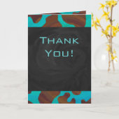 Carte Monogramme Vache Impression Brown et Turquoise (Fleur jaune)