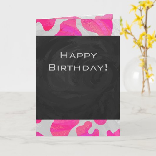 Carte Monogramme Vache rose et blanc chaud (Fleur jaune)