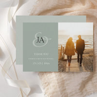Monogramme vert Sage moderne Mariage photo Merci