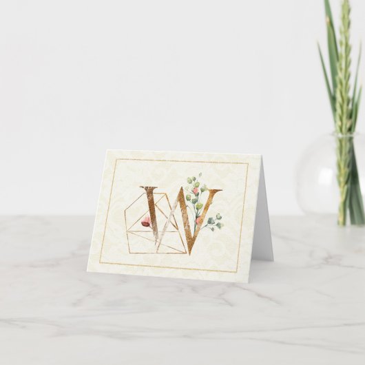 Carte Monogramme W Floral Note Card Gold (Devant)