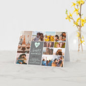 Carte Monographie moderne anniversaire turquoise 12 phot (Fleur jaune)