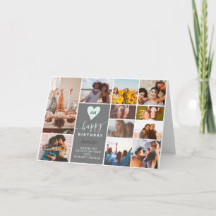 Carte Monographie moderne anniversaire turquoise 12 phot