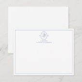 Carte Monographie Ovale Florale Moderne, Bleue (Devant / Derrière)