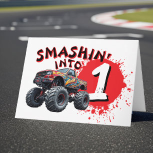 Carte Monster Truck Smash Kids Joyeux 1er anniversaire