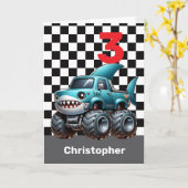 Carte Monstre Camion Shark Mignon 3ème Anniversaire (Fleur jaune)
