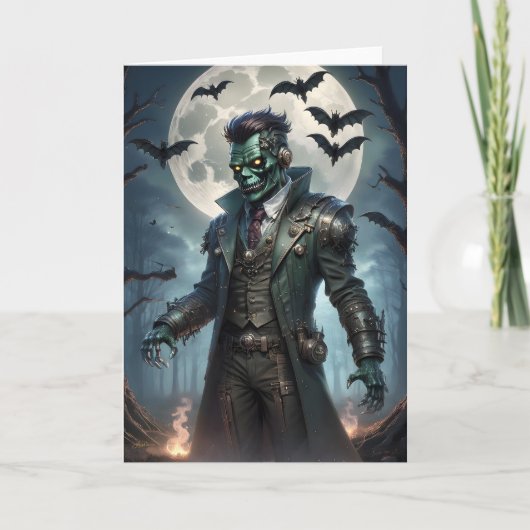 Carte Monstre de Frankenstein Steampunk Halloween (Devant)