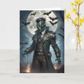 Carte Monstre de Frankenstein Steampunk Halloween (Fleur jaune)
