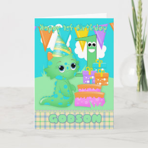 Carte Monstre mignon de ęr anniversaire de filleul petit