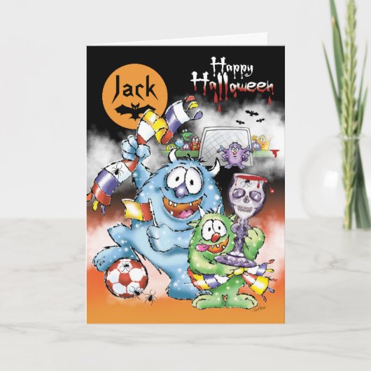 Carte Monstres d'Halloween, avec ballon de football (Devant)