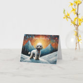 Carte Montagne enneigée Caniche Mignon Joyeux Anniversai (Fleur jaune)