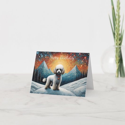 Carte Montagne enneigée Caniche Mignon Joyeux Anniversai (Devant)