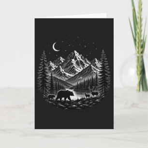 Carte Montagne Mystique Nuit de Style Linogravure Sauvag