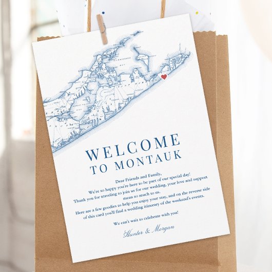 Carte Montauk NY Mariage Bienvenue Lettre Marine B
