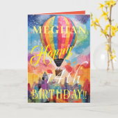 Carte Montgolfière classique aquarelle Joyeux Anniversai (Fleur jaune)