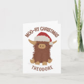 Carte Moo-ry Noël mignon shaggy Vache Highland Custom (Devant)