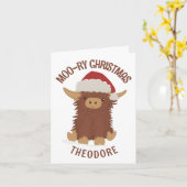 Carte Moo-ry Noël mignon shaggy Vache Highland Custom (Fleur jaune)