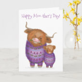Carte 'Moo-ther' et bébé Vache des Highlands (Fleur jaune)
