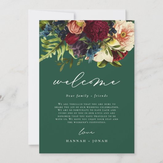 Carte Moody Floral Emerald Mariage Welcome Bag (Devant)