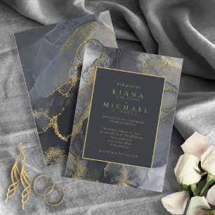 Carte Moody Ink Charcoal Gold Abstrait ID988