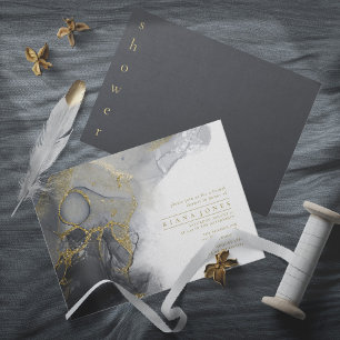Carte Moody Ink Charcoal Gold Fête des mariées ID988