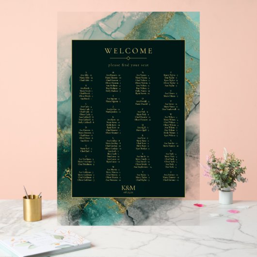 Carte Moody Ink Emerald Gold Seating ID988 (Mariage)