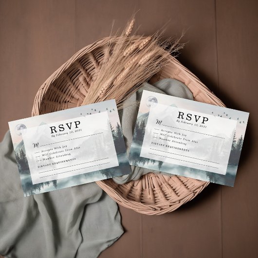 Carte Moody Mountain Forest Lakeside Wedding RSVP