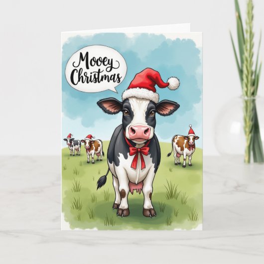 Carte Mooey Christmas Cow Pun Funny Holiday Greeting (Devant)