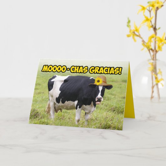 Carte Mooing Cow- MoooChas Gracias En Mots Clés Merci (Fleur jaune)
