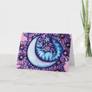 Carte Moon Cat Fleurs marguerite Mooncat art chatte chat