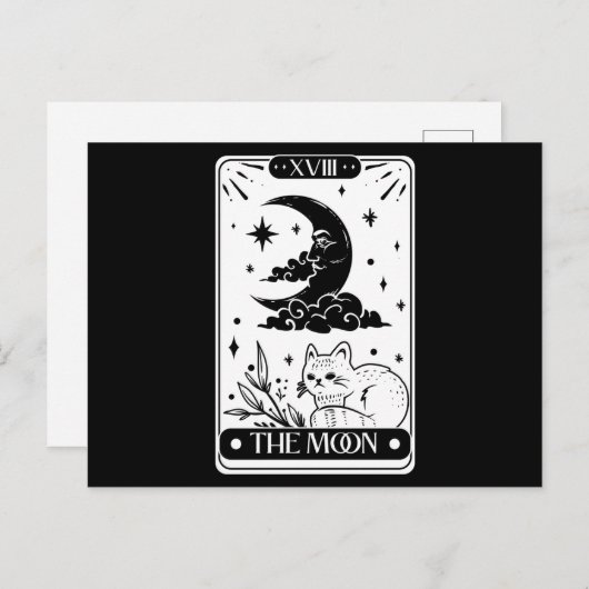 Carte Moon Tarot et chat mignon (Devant / Derrière)