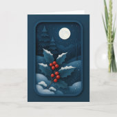 Carte Moonlit Holly in Winter Forest Card (Devant)