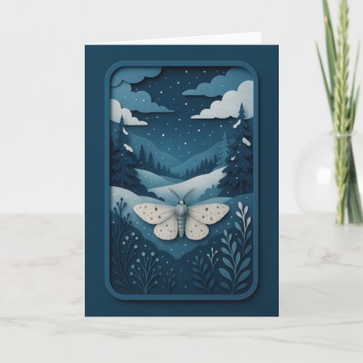 Carte Moonlit Moth in Winter Forest Card (Devant)