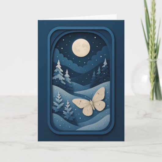 Carte Moonlit Moth in Winter Forest Card (Devant)