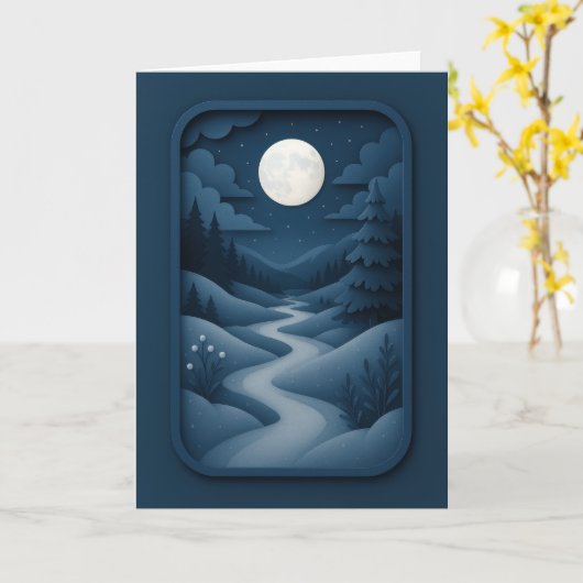 Carte Moonlit Path Through Snowy Pines Card (Fleur jaune)