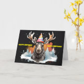 Carte Moose portant un casquette d'anniversaire (Fleur jaune)