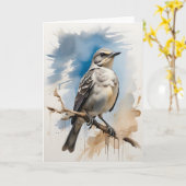 Carte Moqueur nordique se reposant sur une branche d'arb (Fleur jaune)